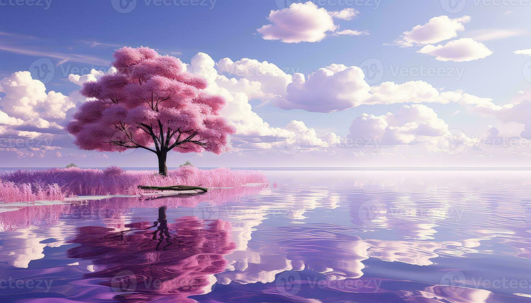 Minimalist 3D Arch with Clouds and Tree Silhouettes AI generated photo