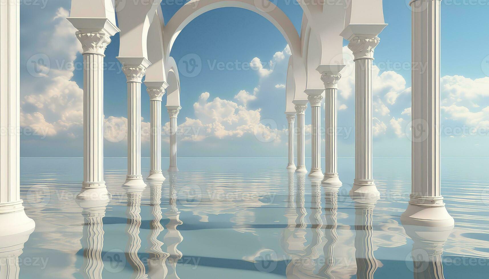 Simplified 3D Arch with Trees and Cloudy Backdrop AI generated photo