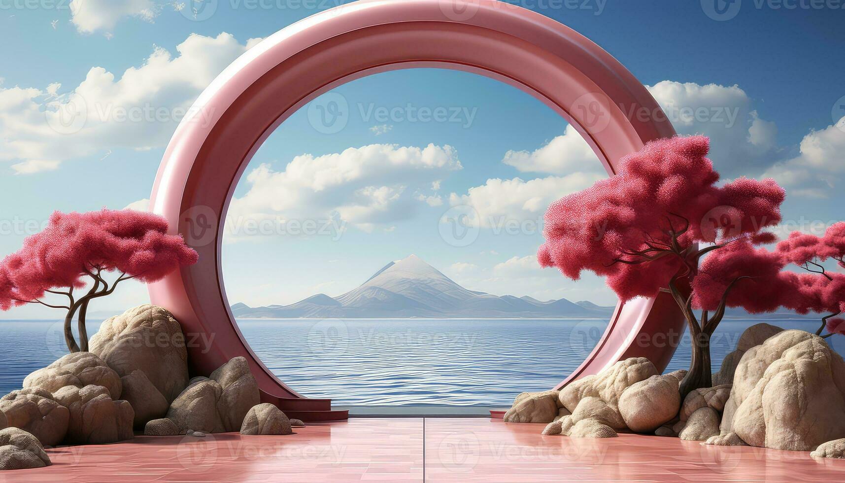 3D Arch and Trees A Minimalist Stage Vision AI generated photo