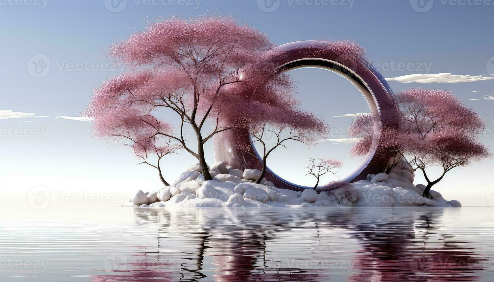 3D Arch and Trees A Minimalist Stage Vision AI generated photo