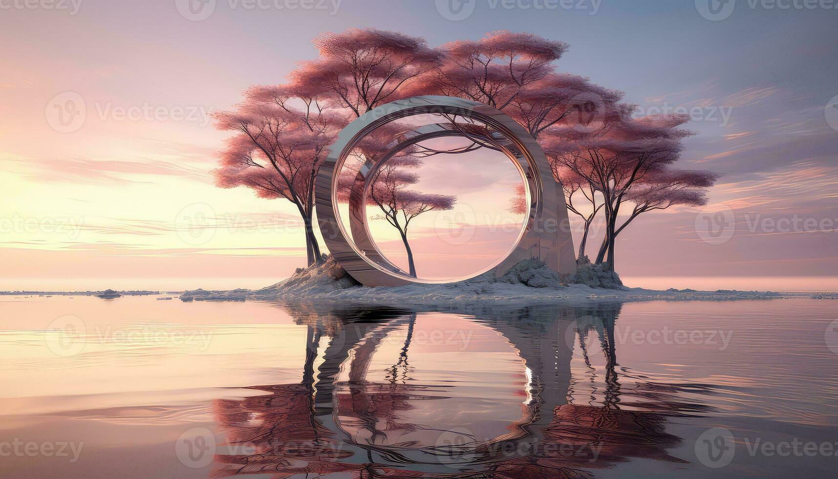 3D Arch and Trees A Minimalist Stage Vision AI generated photo