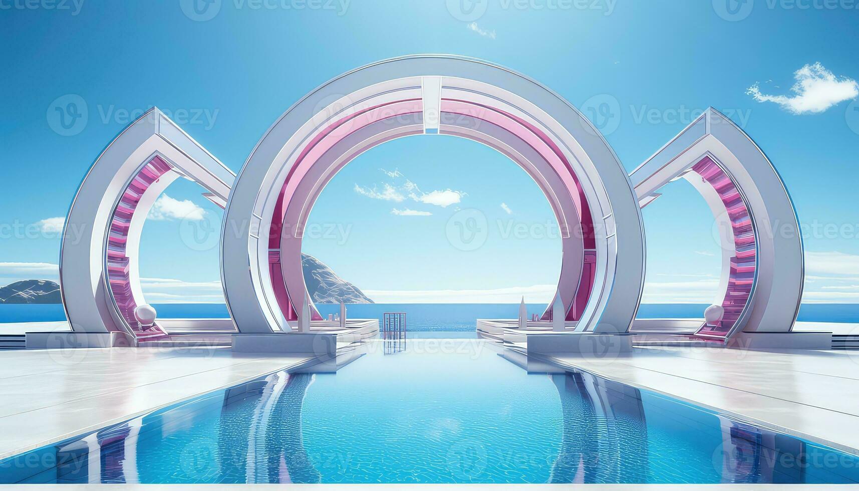 3D Arch and Trees A Minimalist Stage Vision AI generated photo