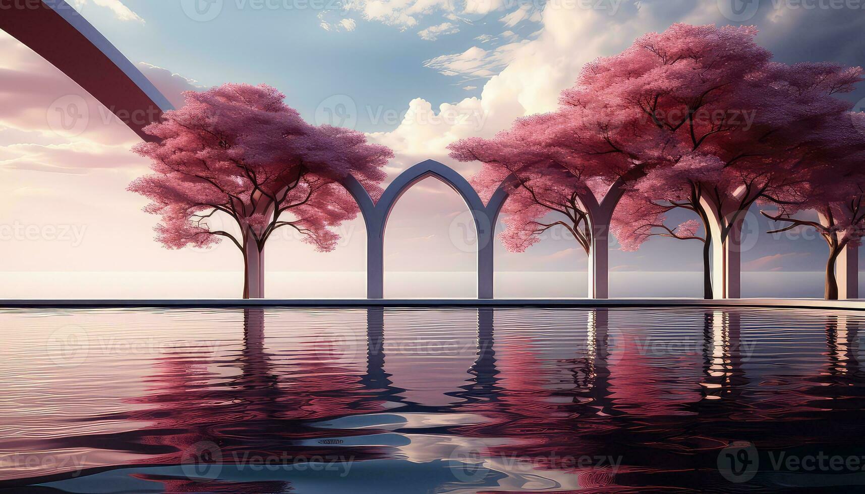 3D Arch and Trees A Minimalist Stage Vision AI generated photo