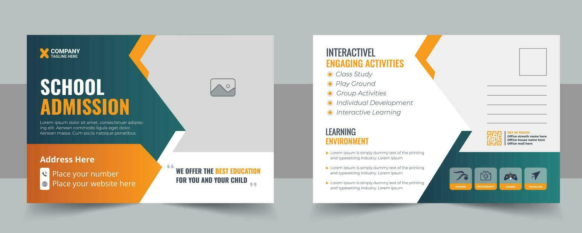 Awesome Back To School Post Card Design Template For Your School Admission vector