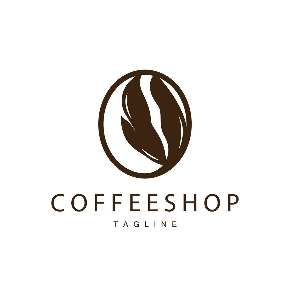 Coffee Shop Logo, Black Coffee Bean Design Vector Drink Simple Symbol Illustration Template