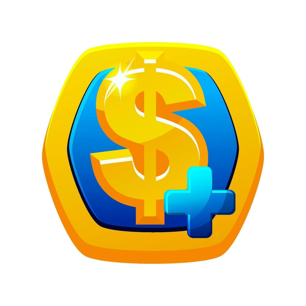 Dollar icon for Game Ui. Vector Gold pay button.