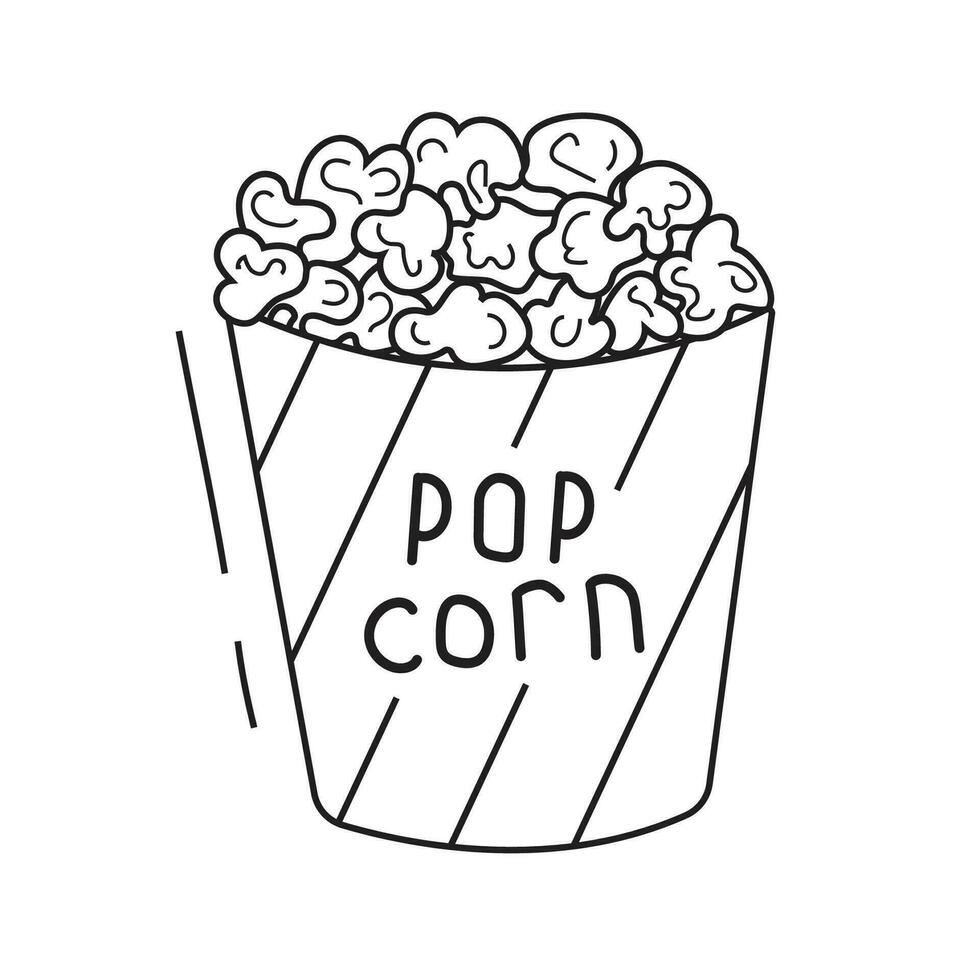 Vector popcorn illustration. Doodle. Isolated on white background.