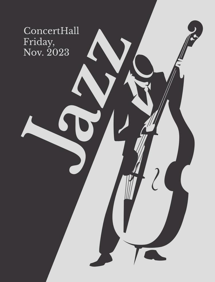 jazz cellist black and white poster. Advertisement of a postcard of a musical event. Vector flat illustration