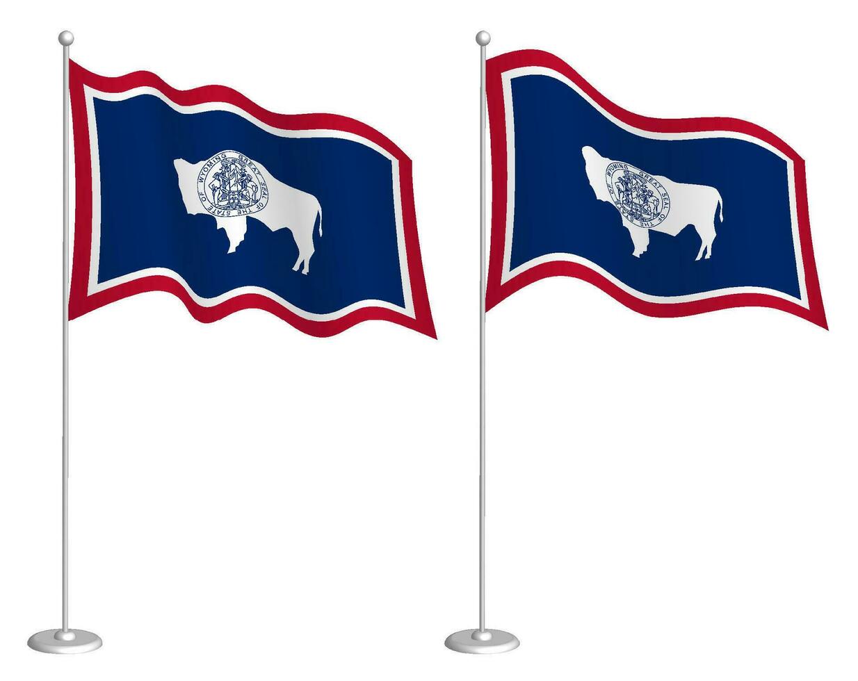 flag of american state of Wyoming on flagpole waving in wind. Holiday design element. Checkpoint for map symbols. Isolated vector on white background