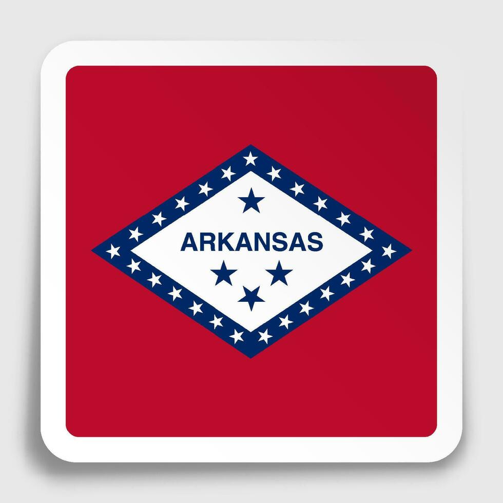 flag of american state of Arkansas icon on paper square sticker with shadow. Button for mobile application or web. Vector