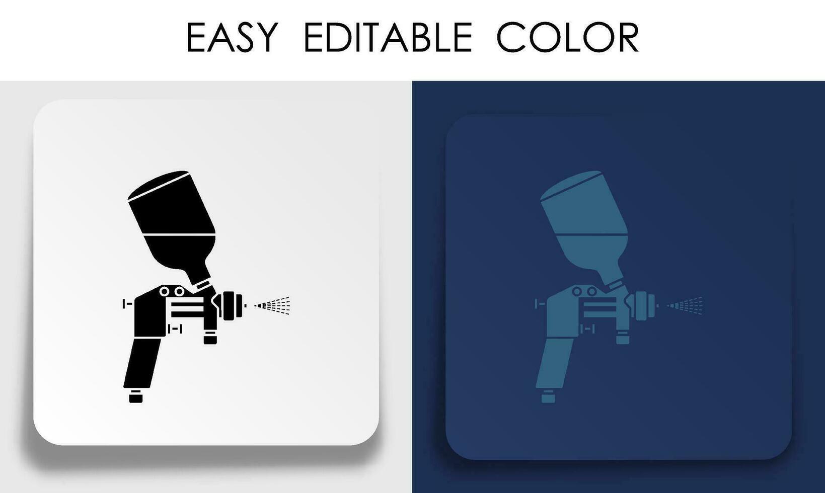 Air brush for painting car icon on paper square sticker with shadow. Accurate color matching before car painting in workshop. Vector