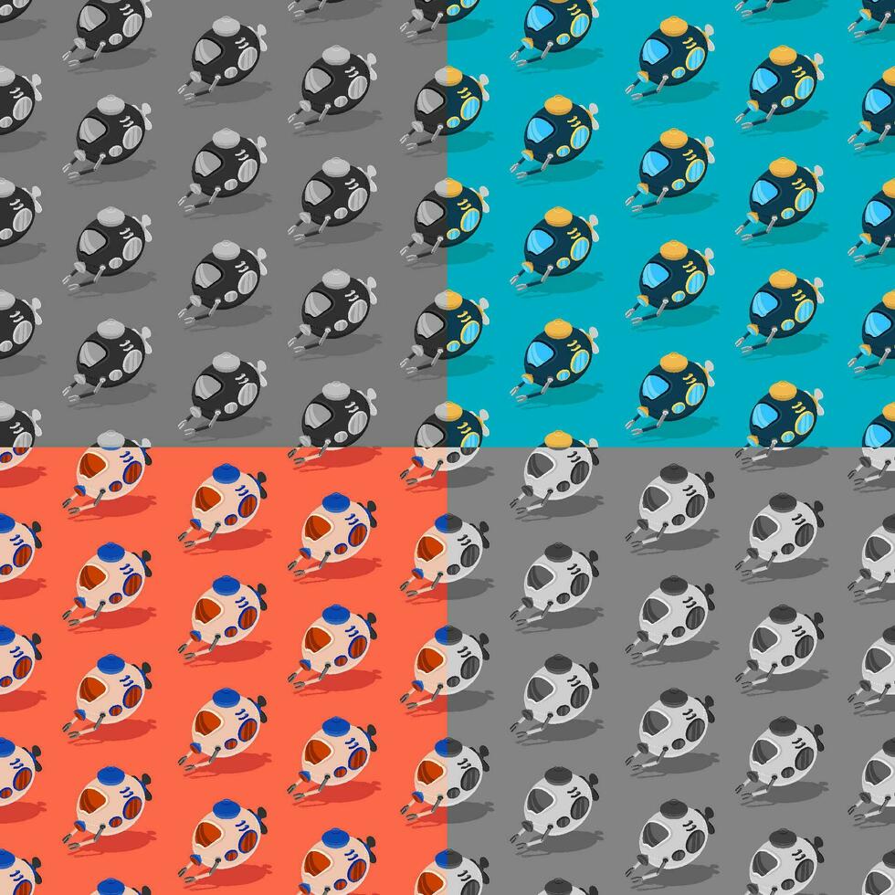 set of seamless patterns with bathyscaphe. Children toys and entertainment. Ornament for decoration and printing on fabric. Design element. Vector