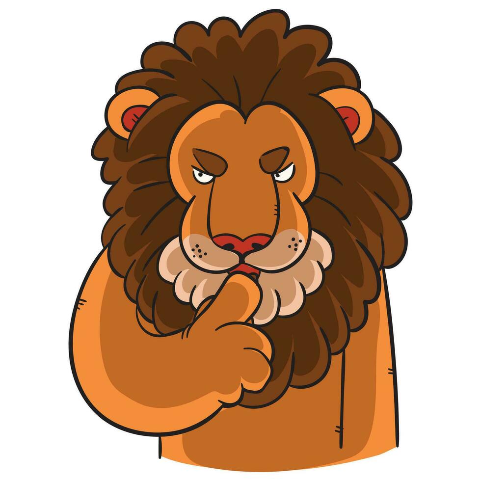 The cartoon lion gives a shushing gesture vector