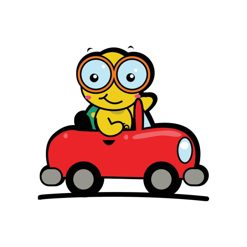 Fun turtle in the red sports car driving vector