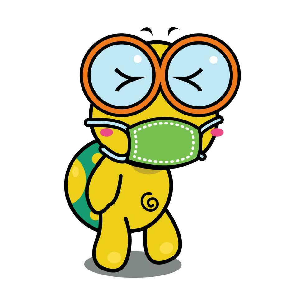 Cute Tortoise wearing pollution mask-wearing a protective mask cartoon vector illustration
