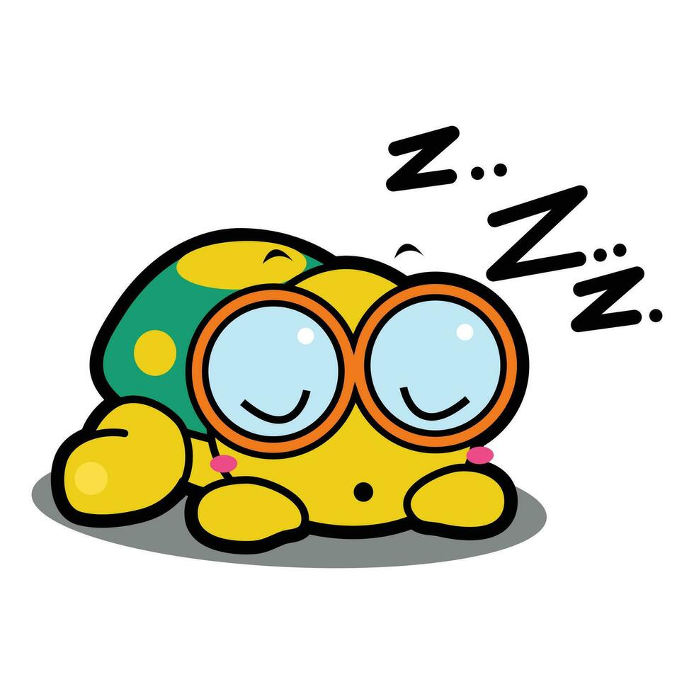 Flat vector icon of cute sleeping turtle. Marine animal. Green tortoise with brown shell. Element for children book or sticker