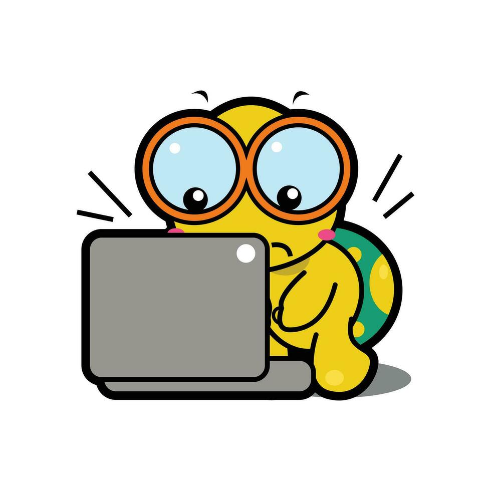 linda tortuga trabajo en ordenador portátil vector icono ilustración. tortuga dibujos animados personaje. animal icono concepto blanco aislado. plano dibujos animados estilo adecuado para web aterrizaje página, bandera, etc.
