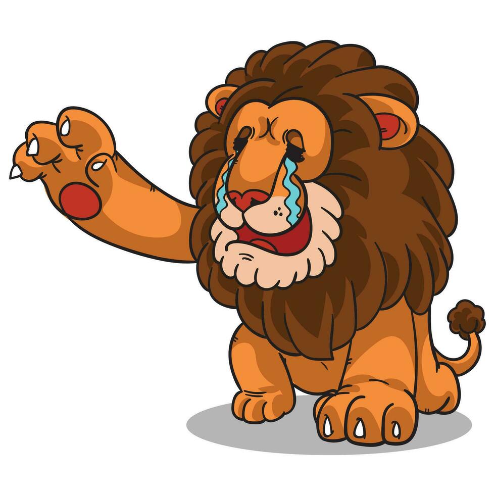 Cartoon lion crying and reaching hands out vector