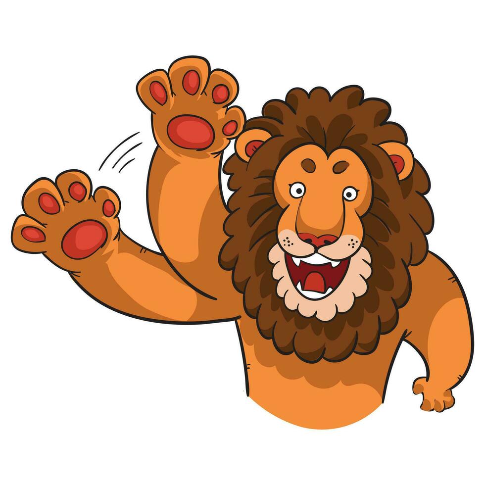 Cartoon funny lion waving hand vector
