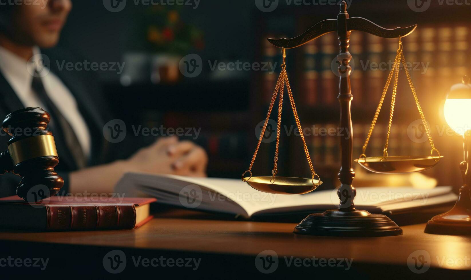 concept of justice and law Judge in courtroom on wooden table and consultant or lawyer working in office AI Generated photo