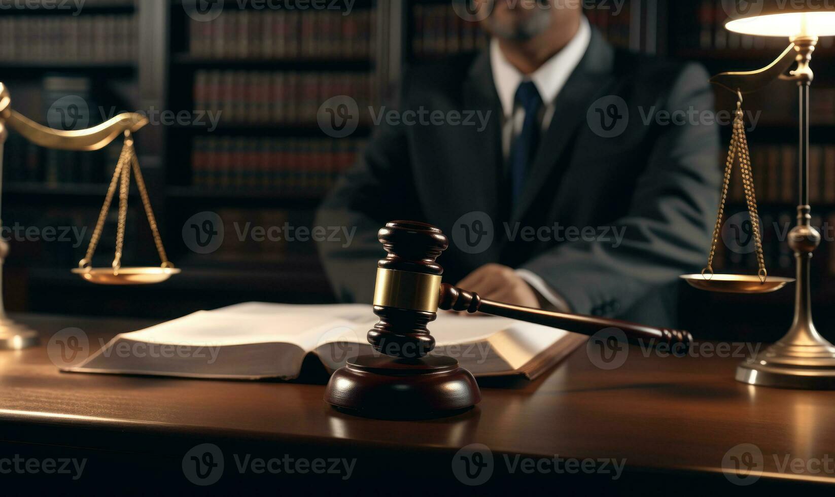 concept of justice and law Judge in courtroom on wooden table and consultant or lawyer working in office AI Generated photo