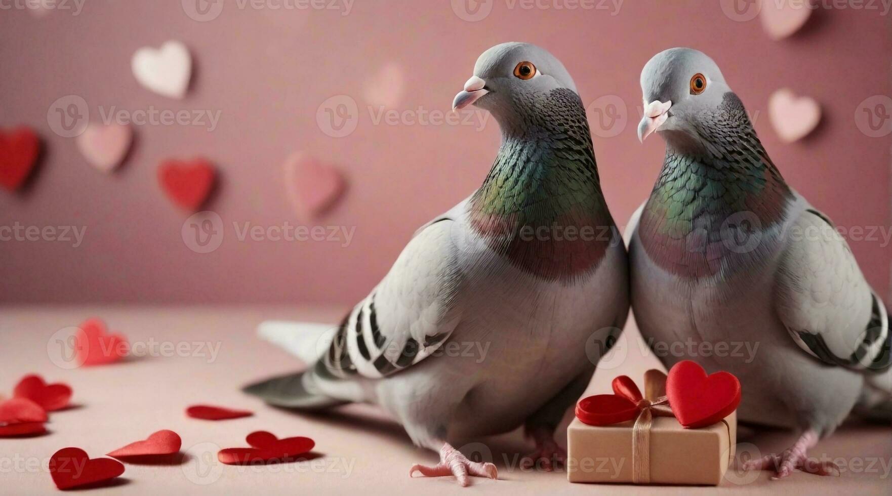 palomas jugando en contra San Valentín día ambiente antecedentes con espacio para texto, antecedentes imagen, ai generado foto