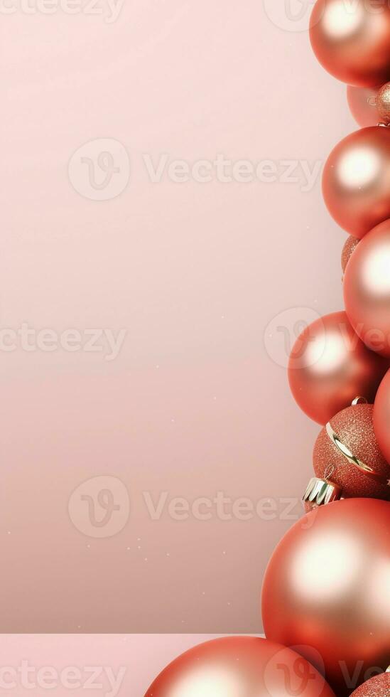 a pastel background surrounded by christmas decoration, vertical format, background image, generative AI photo