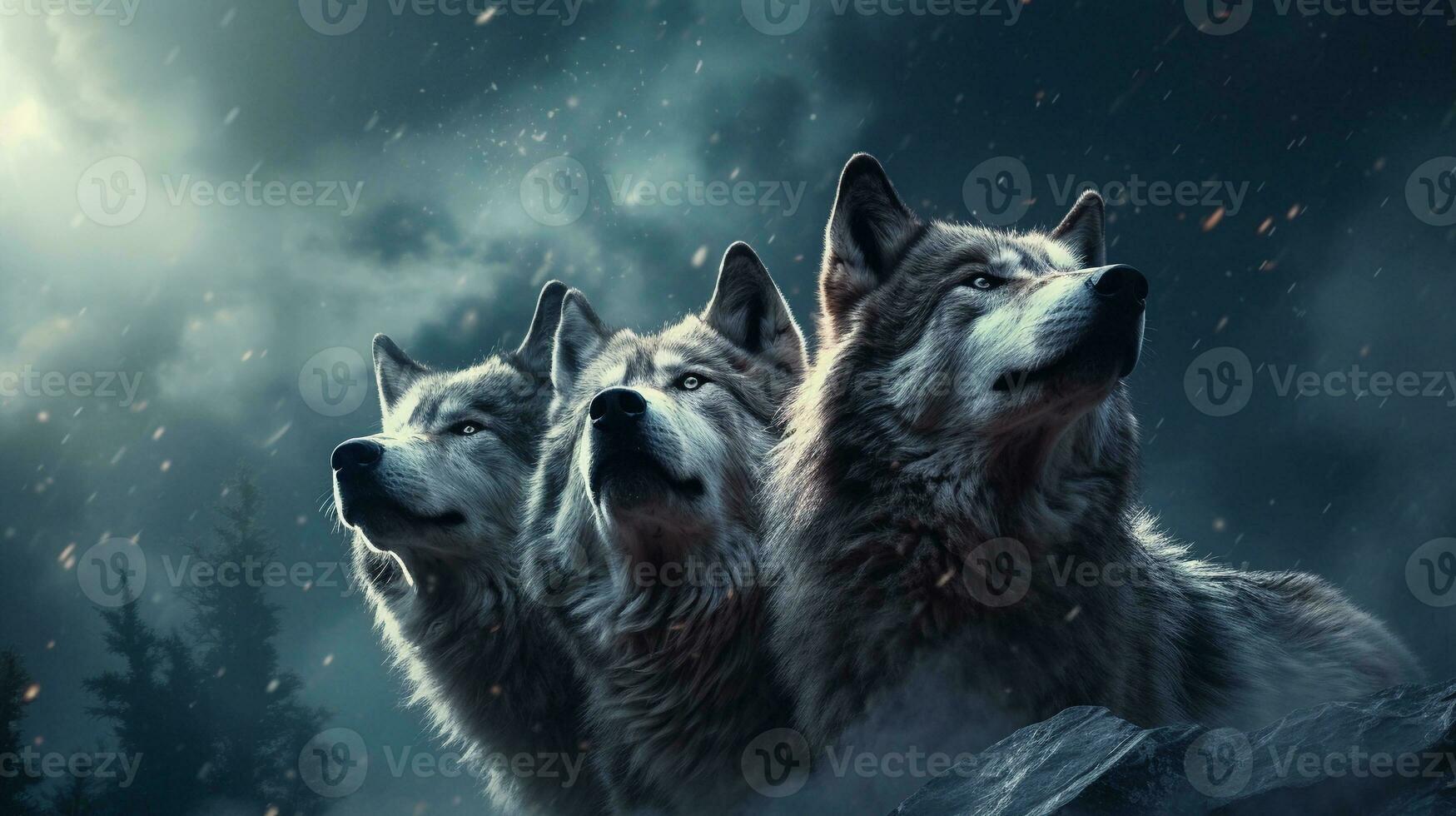 space for text on textured background surrounded by wolves, background image, AI generated photo