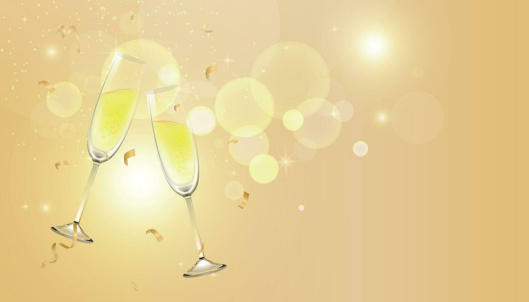 Golden vector background with champagne glasses