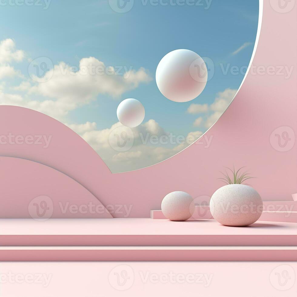 Minimal volumetric podium stage for product presentation. Empty space for display photo