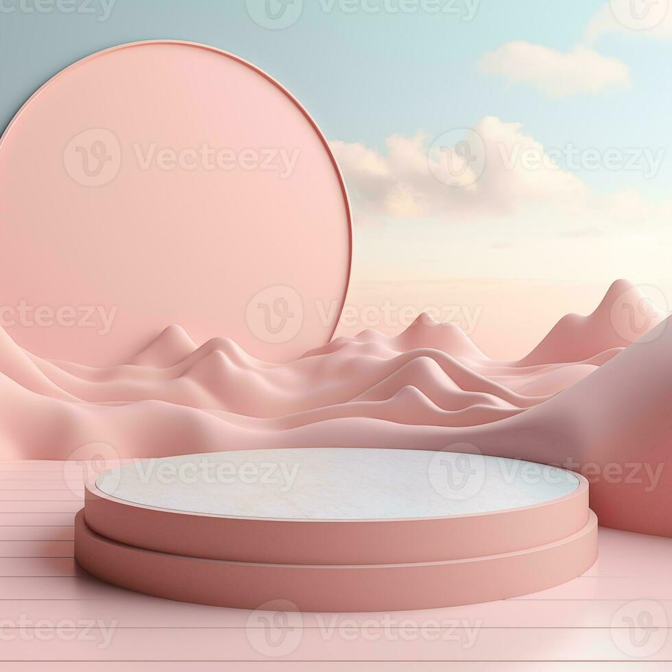 Minimal volumetric podium stage for product presentation. Empty space for display photo