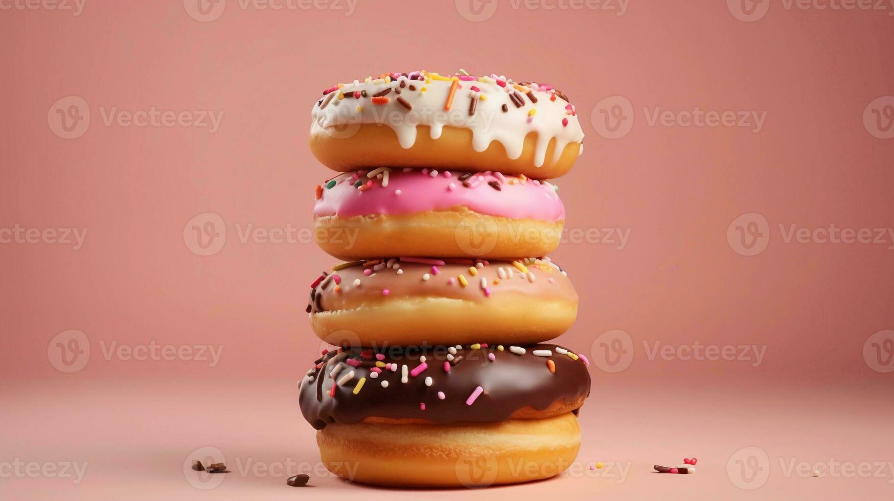delicious donuts on a light brown background with space for text on the side, background image, AI generated photo