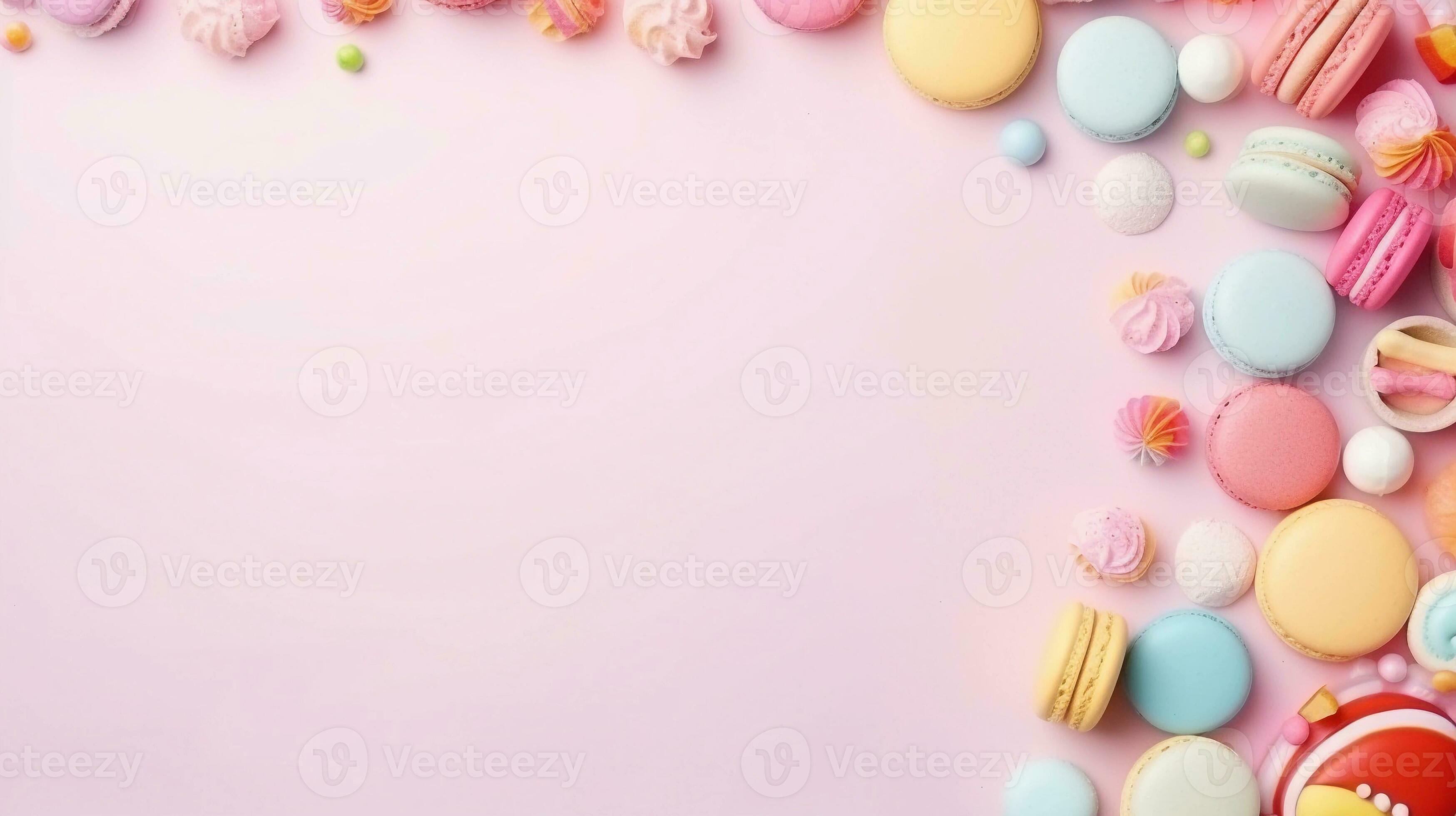 space for text on pastel background surrounded by sweets and candies