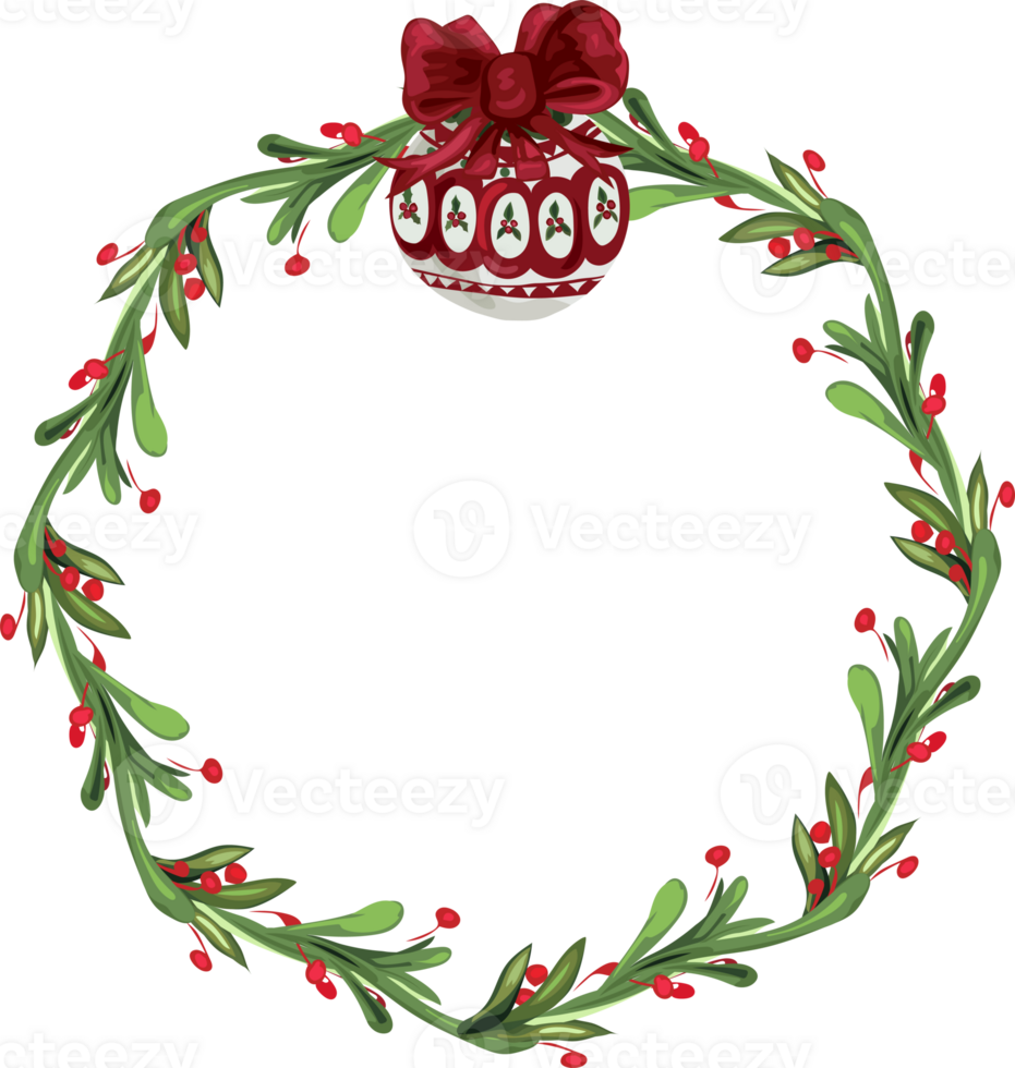 Christmas wreath illustration on transparent background. png