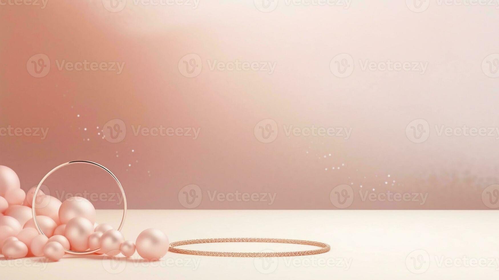 space for text on pastel background surrounded by Necklaces Rings and Bracelets, background image, generative AI photo
