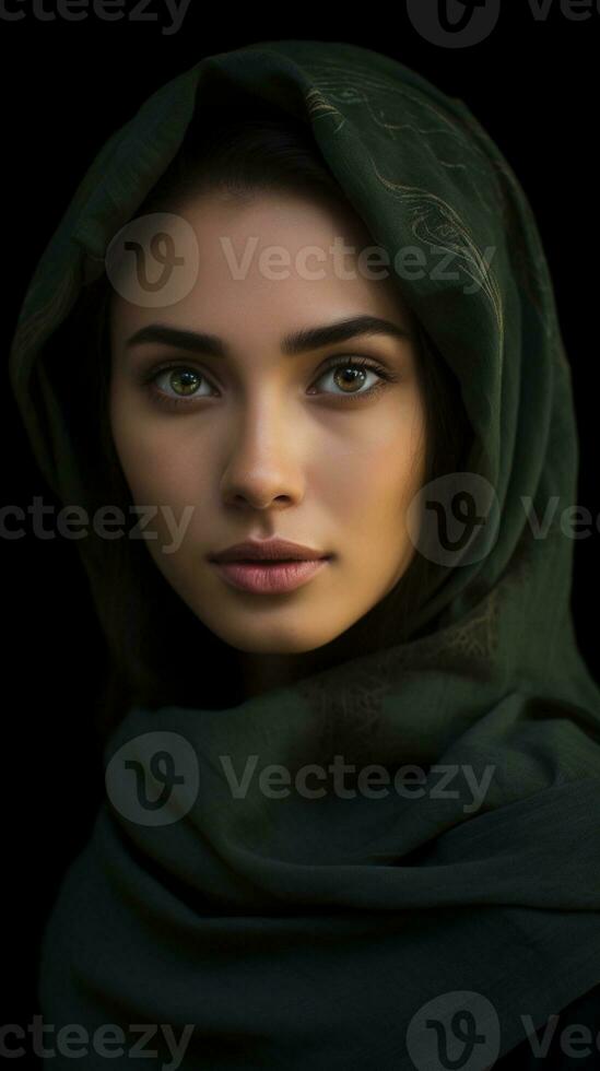 beautiful indonesian female portrait, background image, vertical format, generative AI photo