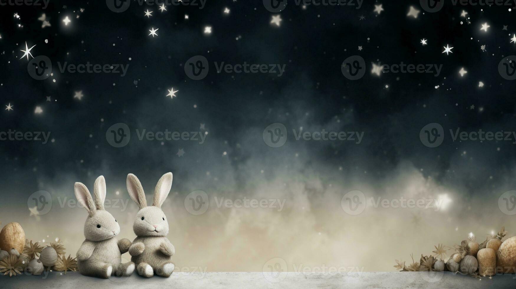 space for text on textured background surrounded by cute bunnies, background image, AI generated photo