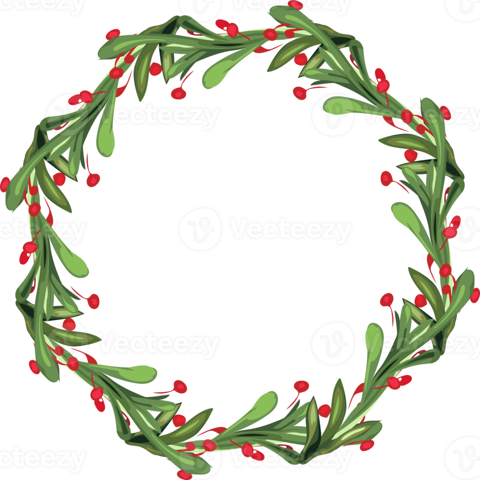 Christmas wreath illustration on transparent background. png