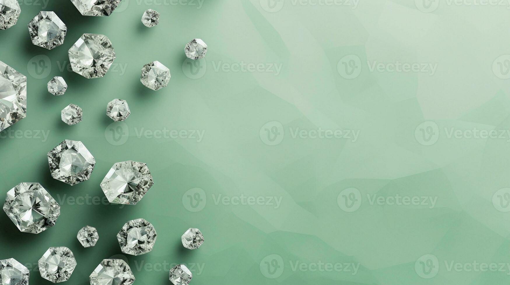 space for text on light green textured background surrounded by decorative diamonds from top view, background image, AI generated photo