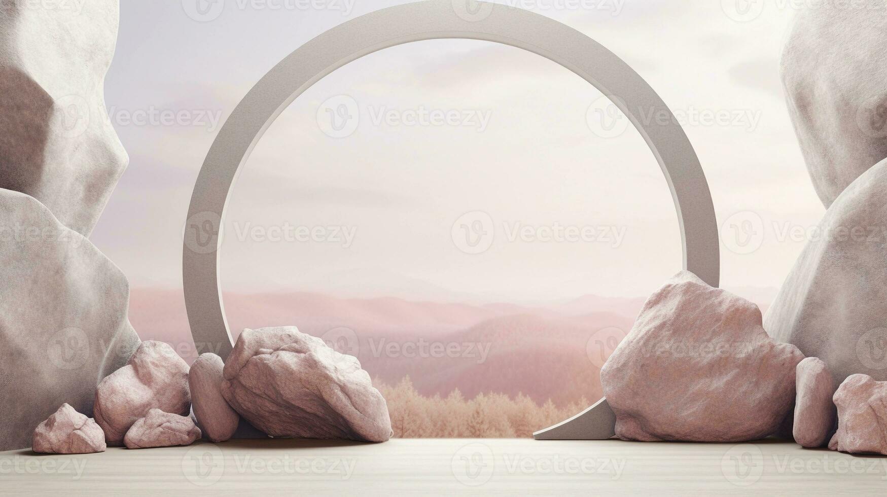 space for text on pastel background surrounded by beautiful decorative stone, background image, AI generated photo