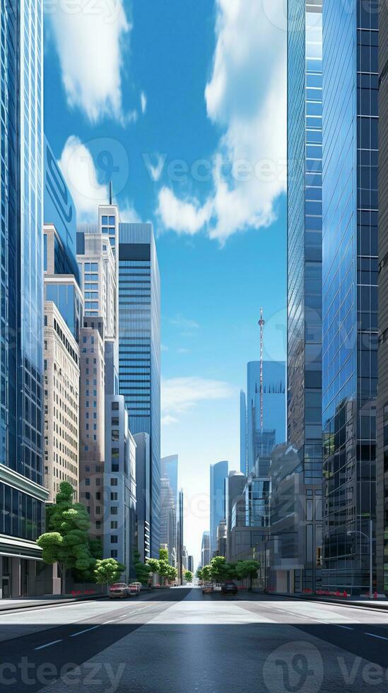 Realistic urban tall buildings, background image, vertical format, generative AI photo