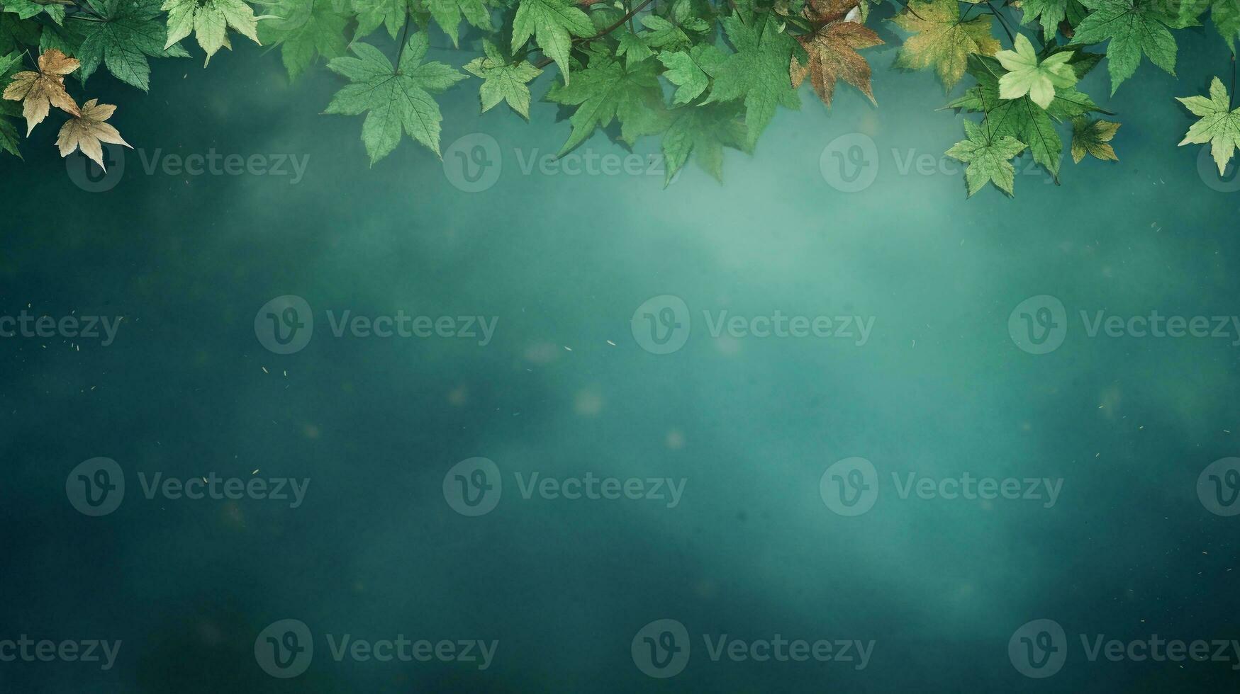 space for text on green textured background surrounded by autumn maple leaves, background image, AI generated photo