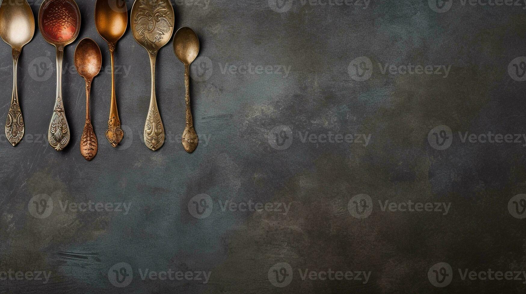 space for text on textured background surrounded by decorative spoons, background image, AI generated photo