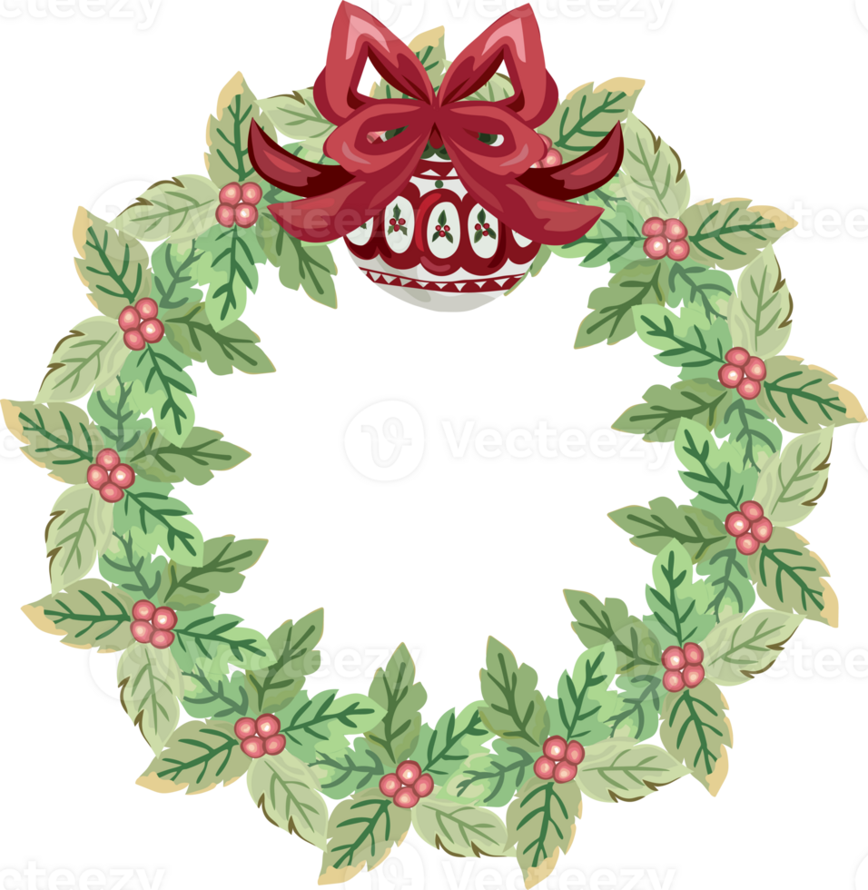 Christmas wreath illustration on transparent background. png