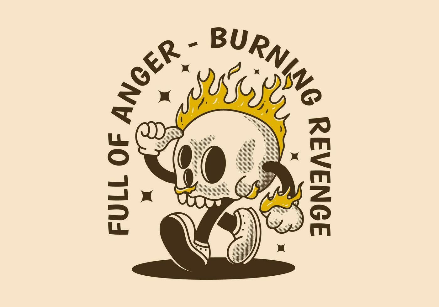 Full of anger, burning revenge. Mascot character illustration of burning skull vector