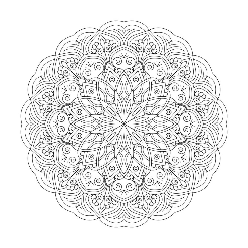 Adult Tranquil Blossoms mandala coloring book page for kdp book interior vector