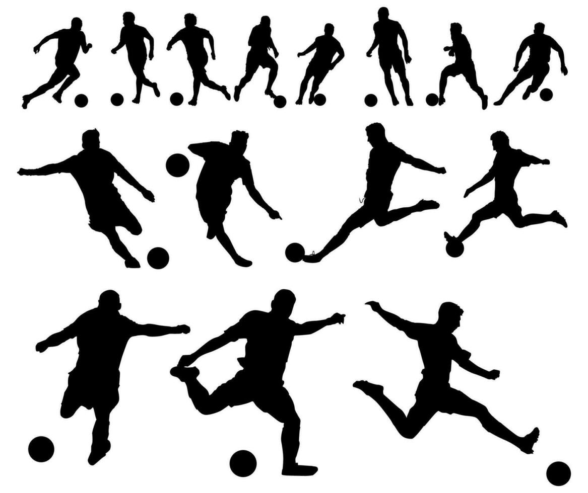 alto detalles de fútbol jugador silueta. mínimo símbolo y logo de deporte. ajuste para elemento diseño, fondo, bandera, fondo, cubrir. vector eps 10