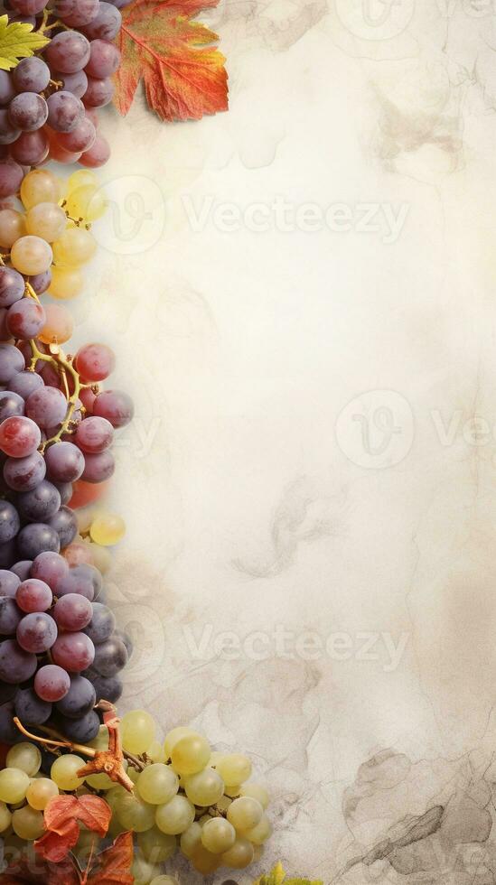 Textured background surrounded by grape fruits, background image, vertical format, generative AI photo