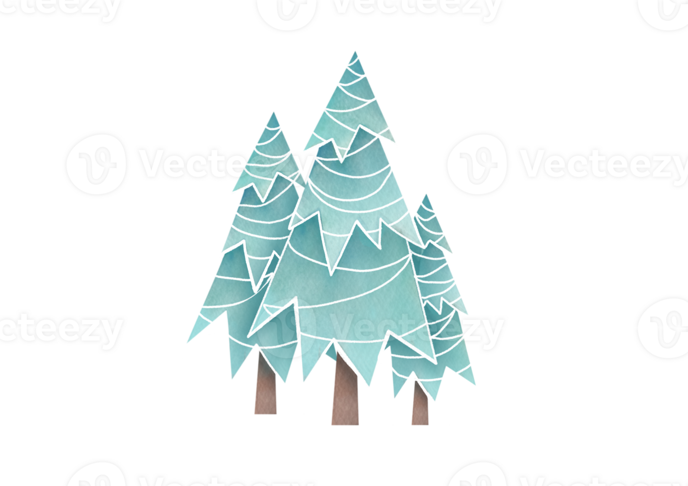 watercolor hand drawn Christmas trees cutout set on transparent background. Coniferous trees green New Year pack. Simple pine-trees clipart collection. Winter holiday evergreen forest tree png