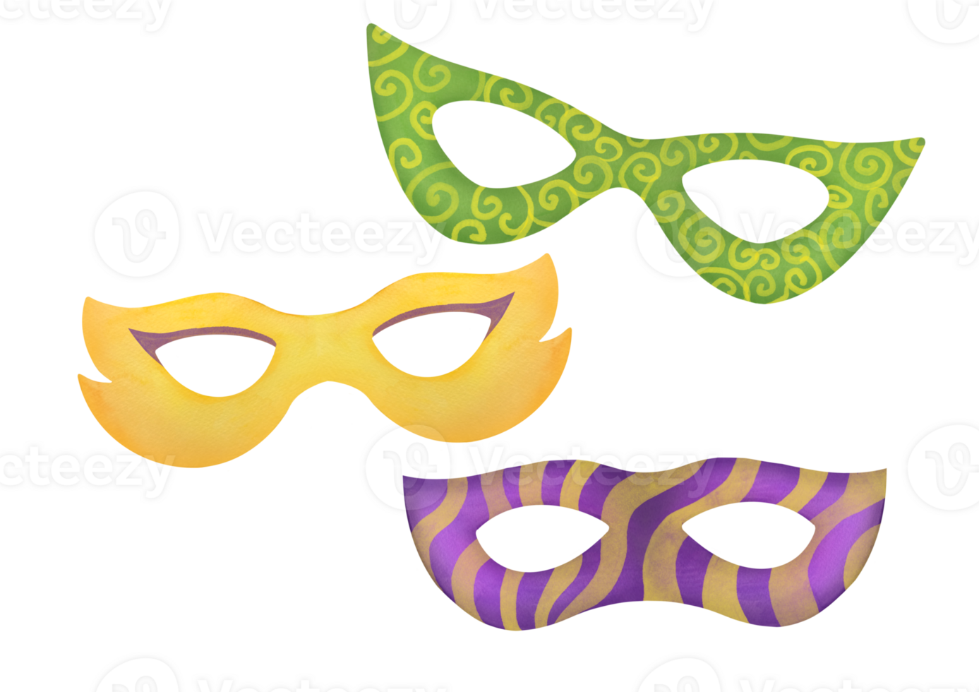 Mardi Gras carnival masks clip art set. fat tuesday carnival mask cut out collection. festival masquerade accessories isolated on transparent background illustration. Opera and theater costume element png